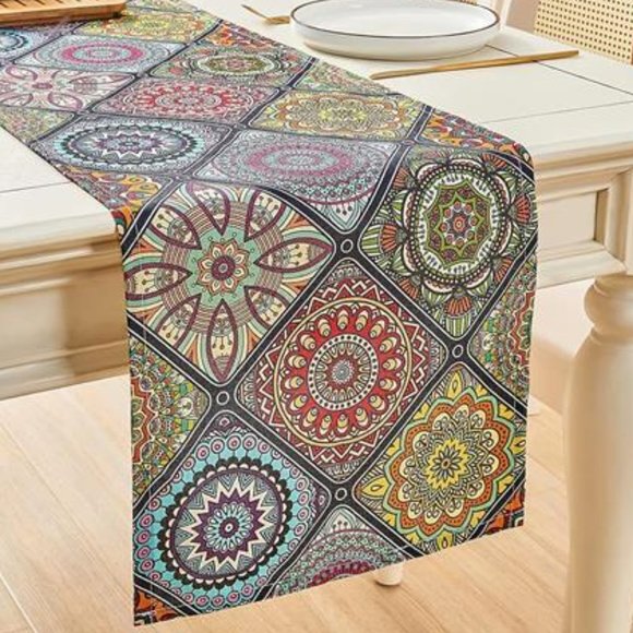 Long Boho Table Runner Bohemian Farmhouse Cottage Decor Decorative Cloth 13x72 - Picture 1 of 9